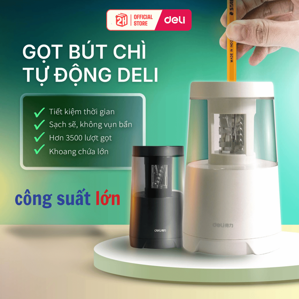 Gọt bút chì điện Deli, Gọt bút chì tự động size to, chuốt bút chì tự động, sử dụng đến 5 năm - VPP