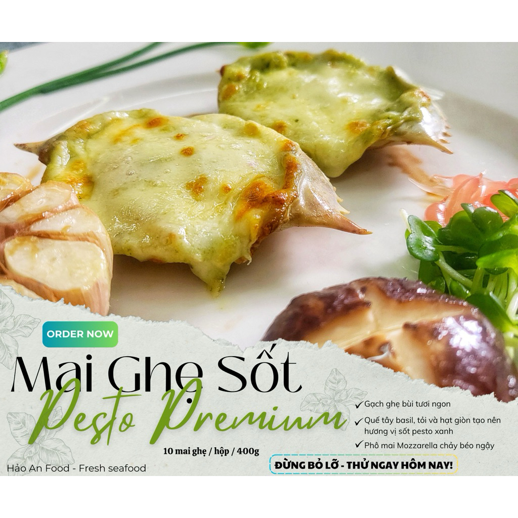 Mai Ghẹ Phô Mai Đút Lò Kéo Sợi Sốt Pesto Xanh
