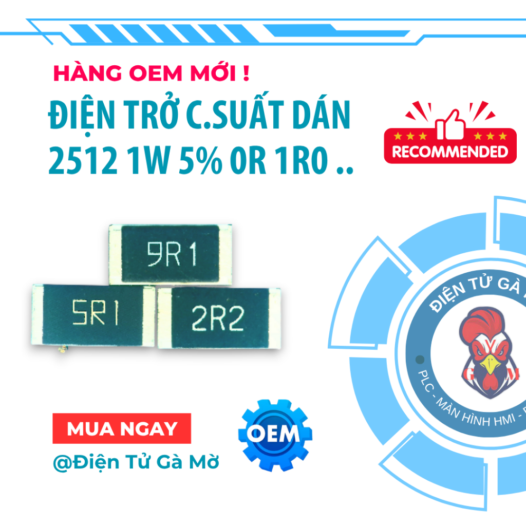 [10 CON] Điện Trở Công Suất Dán, 9R1 8R2 7R5 6R8 5R6 5R1 4R7 3R3 2R2 1R0 0R 2512 1W 5%, Hàng OEM Mới