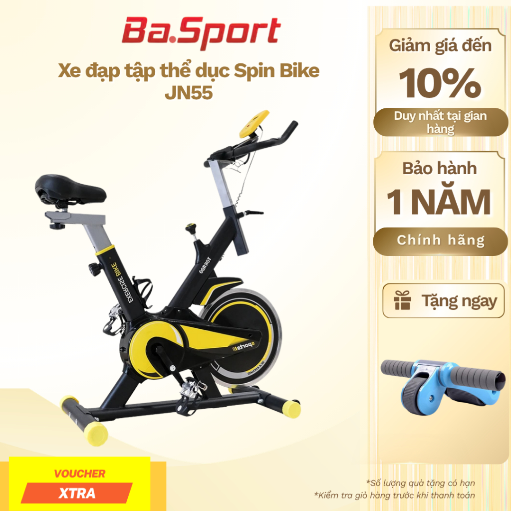 Xe Đạp Tập Thể Dục Tại Nhà Spin Bike JN55, Nhỏ Gọn, Kèm Giá Đỡ - Đồng Hồ Đo Nhịp Tim
