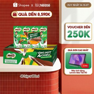 [Live][Phiên bản ống hút 4 chiều] Sữa lúa mạch Nestlé MILO thùng 12 x 180ml (12x4x180ml)