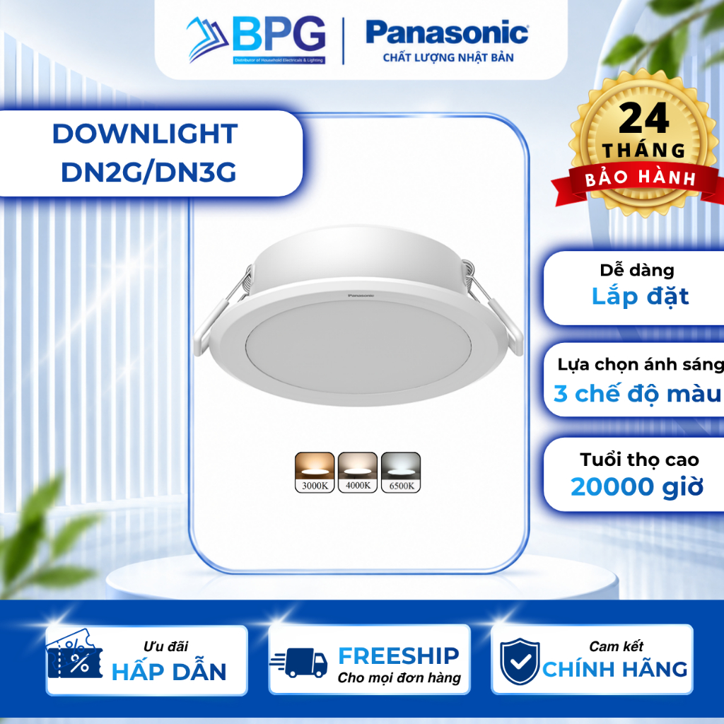 Downlight DN2G DN3G Panasonic, Công suất 6W 9W 12W, Đổi màu, Đơn sắc, Bảo hành 2 năm 1 đổi 1