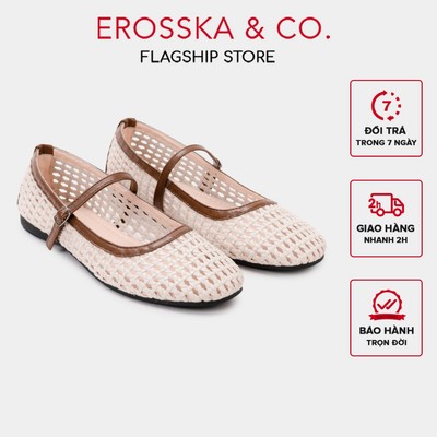 [EROSSKA] - Giày lười quai ngang đan họa tiết vintage phối viền nâu kiểu dáng basic - EL142