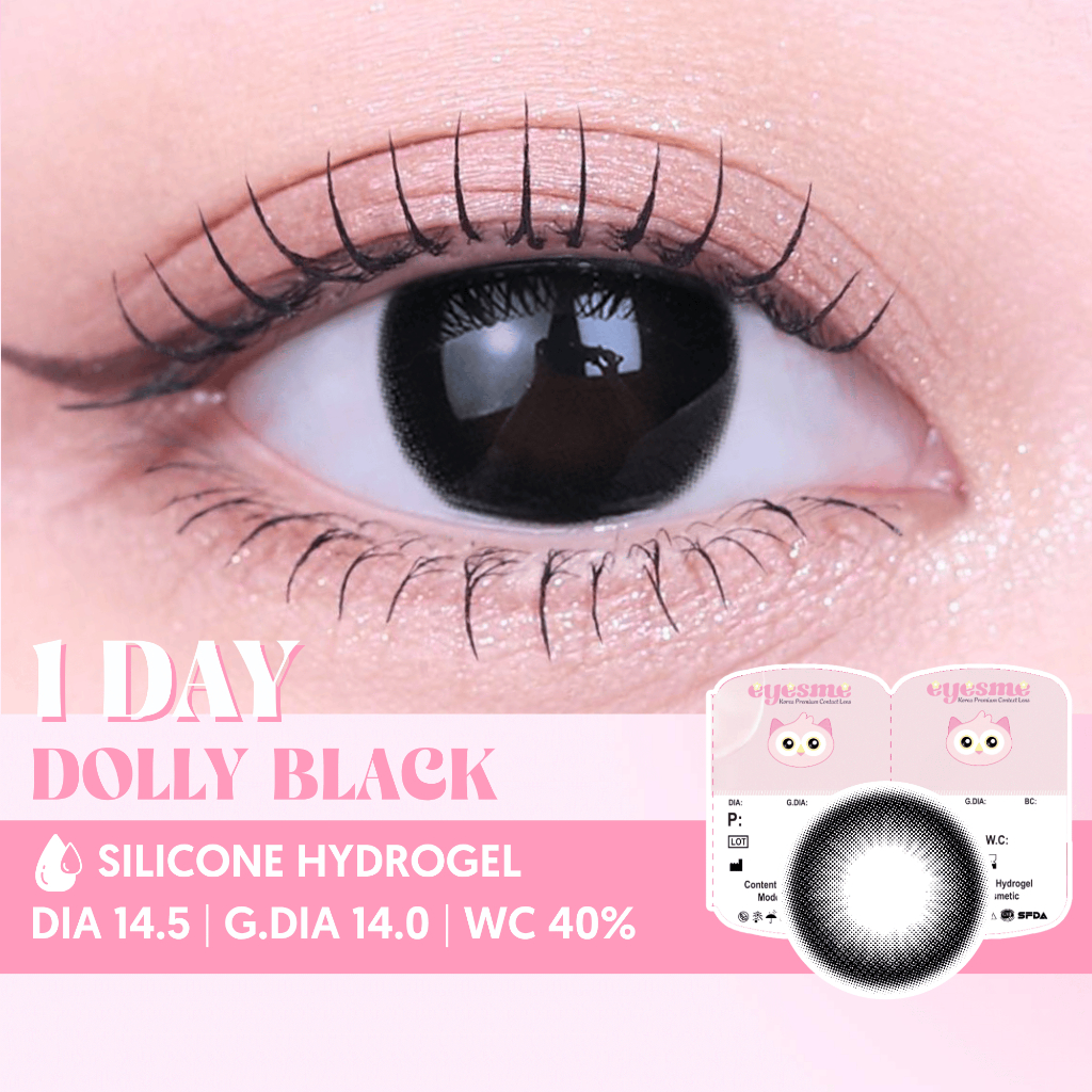 [Lens 1 ngày] Kính áp tròng Eyesme - 1Day Dolly Black - Lens đen giãn tròng hack mắt to tròn