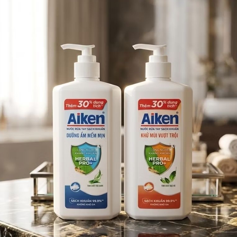Combo 2 chai Nước rửa tay Aiken 494g