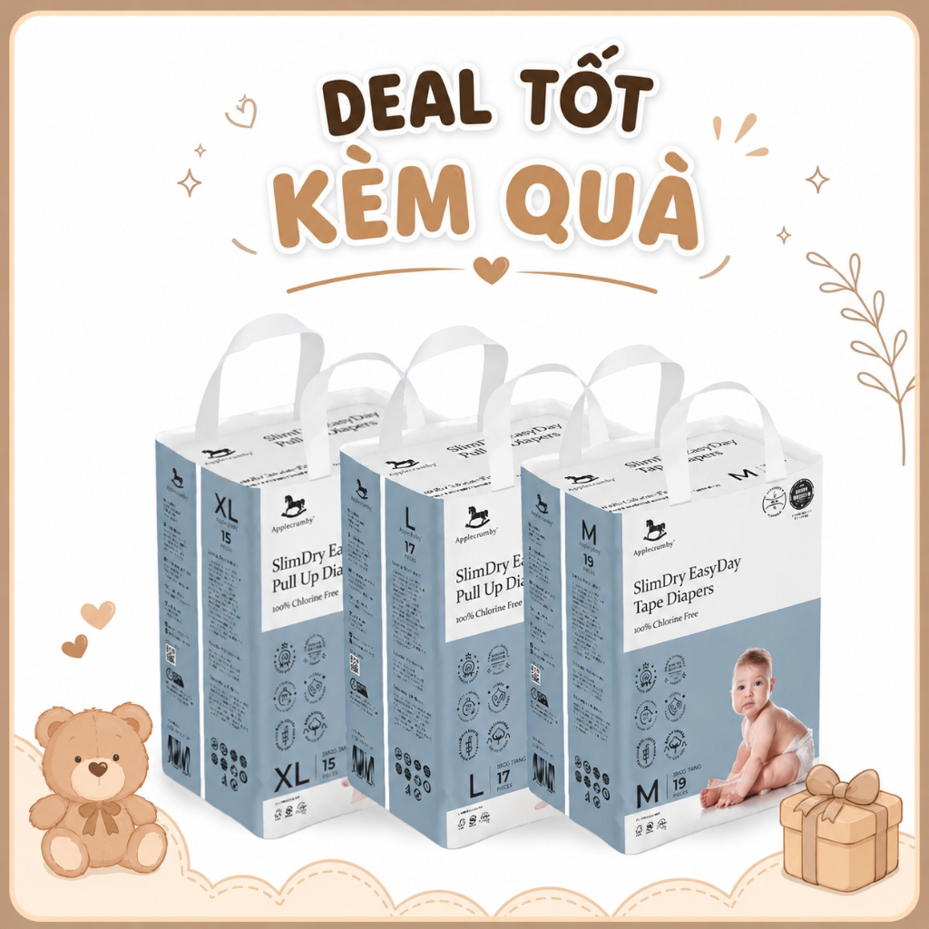 Bỉm dán/ Bỉm quần/ Tã dán/ Tã quần Applecrumby Slim/ Applecrumby đêm đủ size- hàng chính hãng