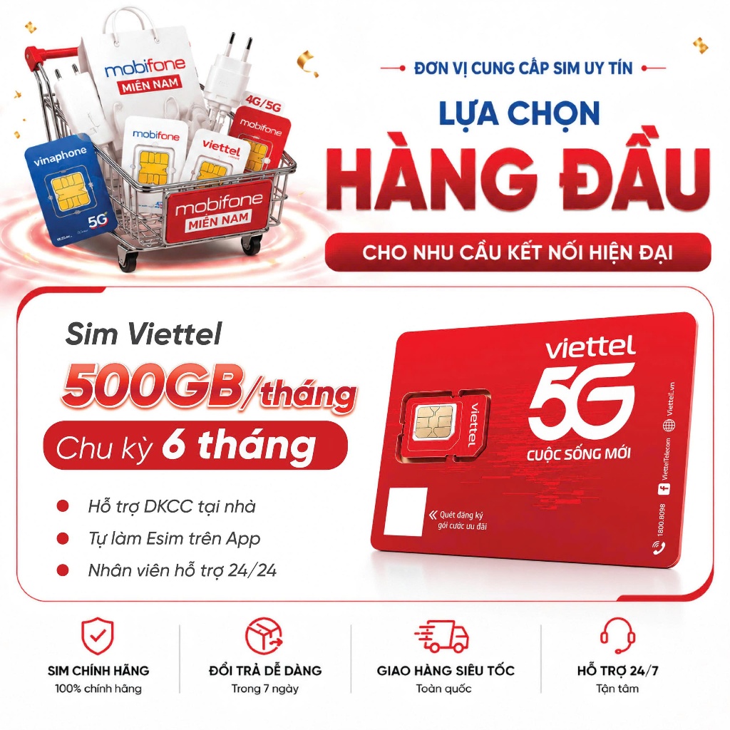 🌟[500GB/tháng trọn gói 6 tháng] Sim Viettel 6T5G125 500GB/tháng liên tục 6 tháng sử dụng trọn gói