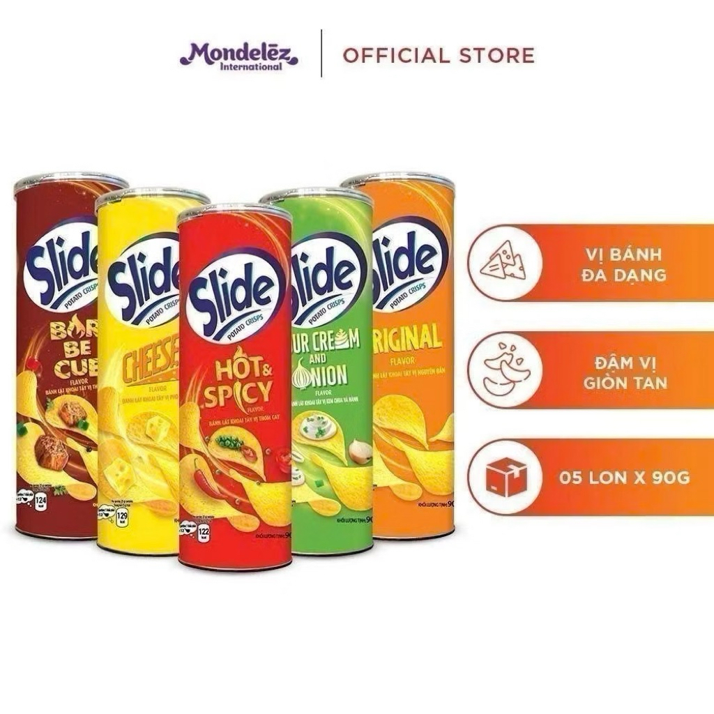 Slide 90g ( Vị tự nhiên , cay , phomai , hành , thịt nướng)