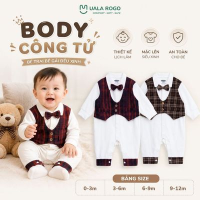 Bodysuit cho bé sơ sinh Ualarogo dài tay 0-12 tháng vải Cotton nỉ co giãn mềm mại cúc giữa UR 288
