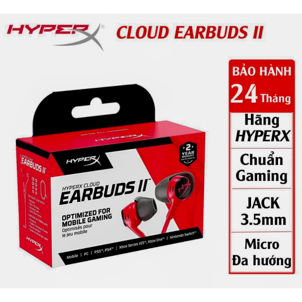 Tai nghe gaming HyperX Cloud Earbuds II ,Earbuds III chuyên game chính hãng Cloud Earbuds 2 chân cắm