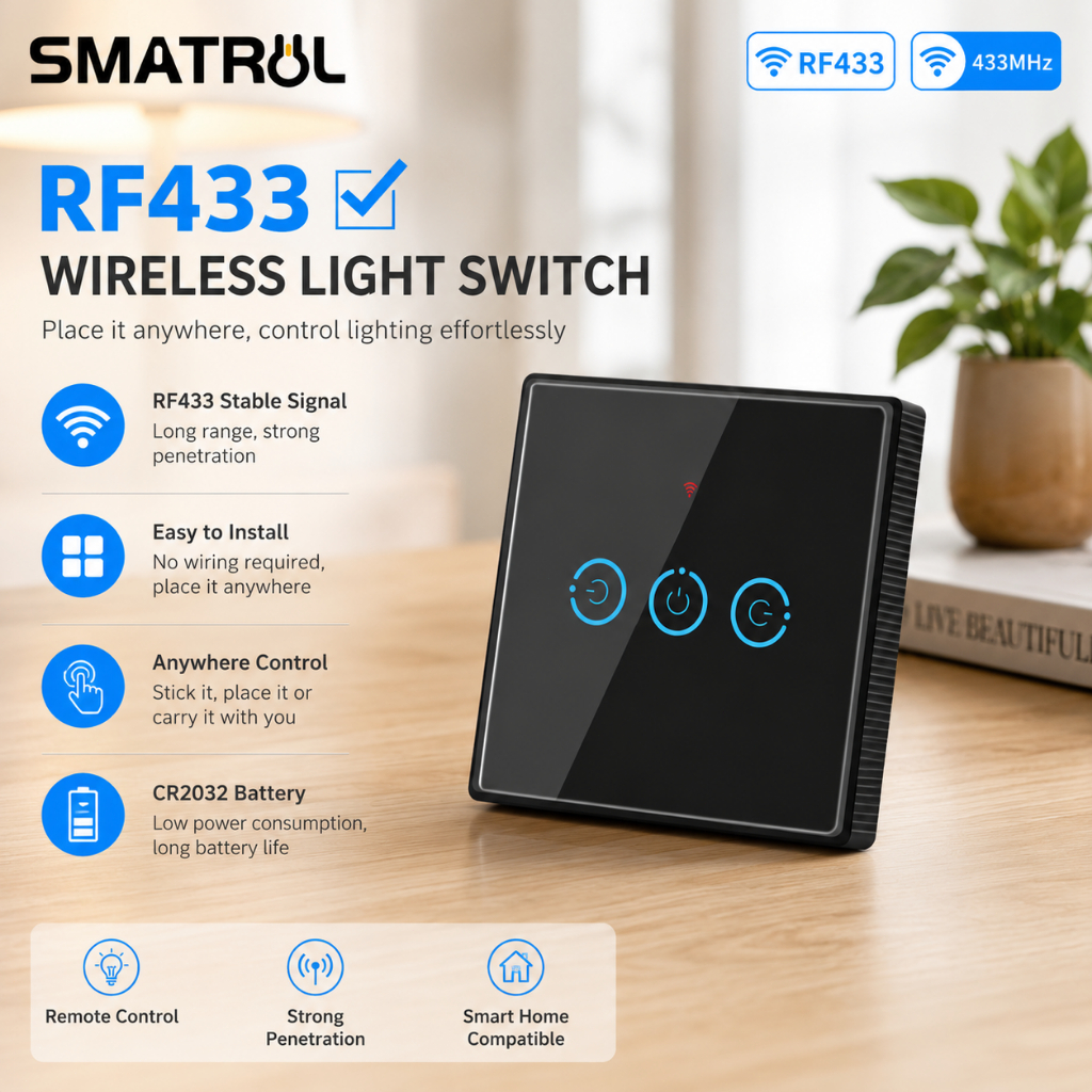 【Local】SMATRUL Công tắc cảm ứng không dây RF433mhz 1 / 2 / 3gang