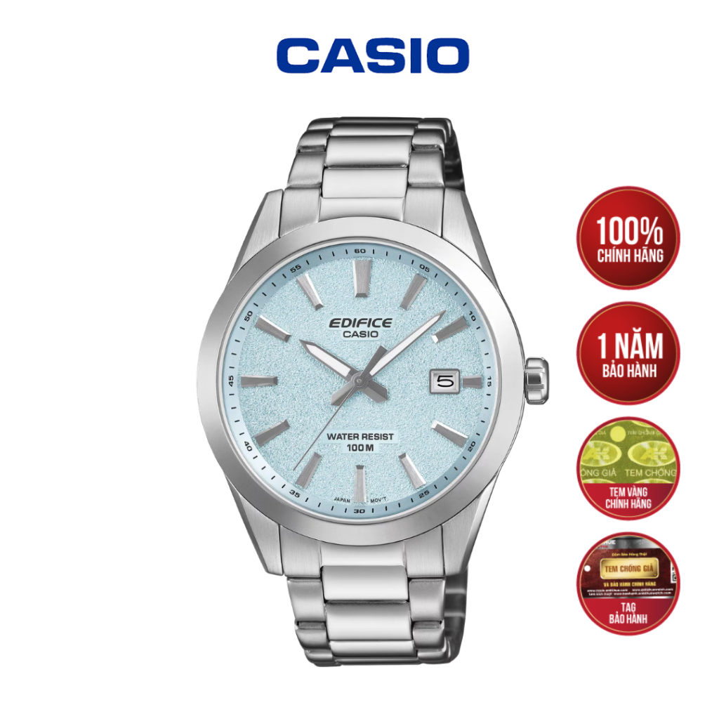 [MÃ EFV-160D-2BVDF] Đồng Hồ Nam Casio Edifice Dây Thép - Mặt Xanh Blue Nhám Lịch Lãm, Chống Nước 100