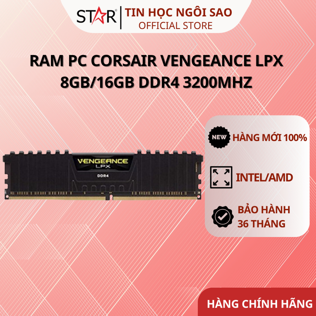 Ram PC Corsair Vengeance LPX 8GB/16GB DDR4 3200Mhz Intel/AMD - Bảo hành 36 tháng
