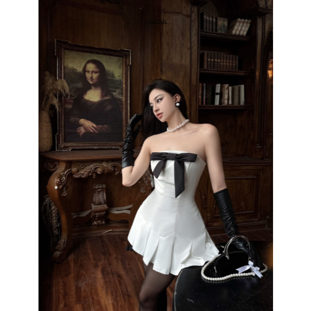 pass LSOUL Đầm Denim Cúp Ngực Xếp Ly Đính Nơ Ngọt Ngào Nữ Tính Laurence Dress V23051530