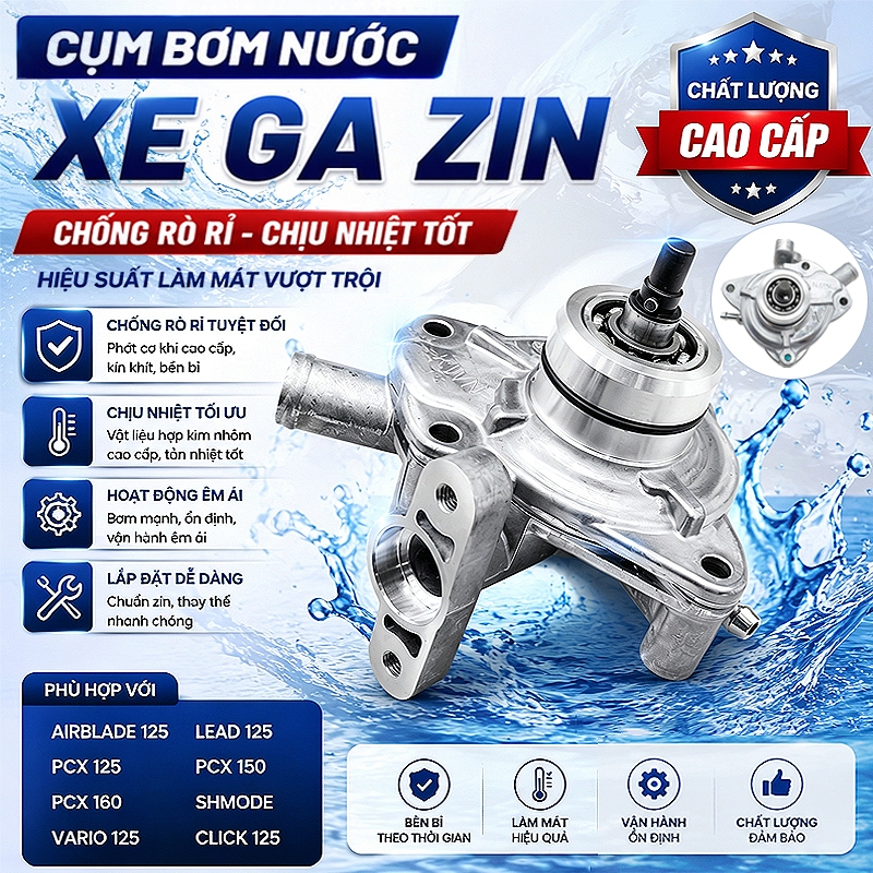 Cụm Bơm Nước Xe Ga Zin Phù Hợp Airblade 125 Lead 125 PCX SHMode Vario 125 Click 125 PCX150 PCX160 Ch