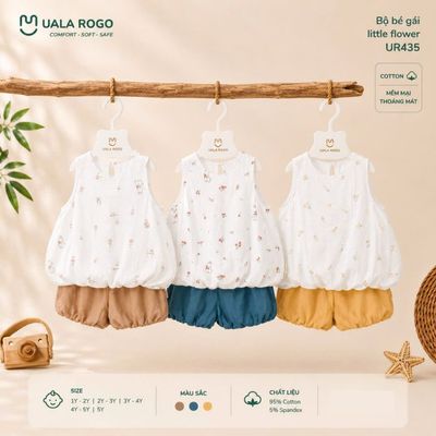 Đồ bộ bé gái Ualarogo sát nách little flower 1-5 tuổi vải Cotton co giãn mềm mại thoáng mát UR 435