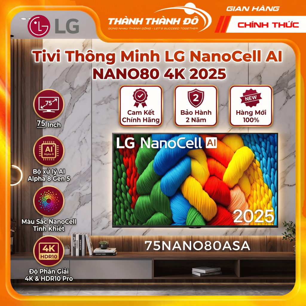 Smart Tivi NanoCell LG AI 4K 75 inch 75NANO80ASA - Công nghệ Nano Color