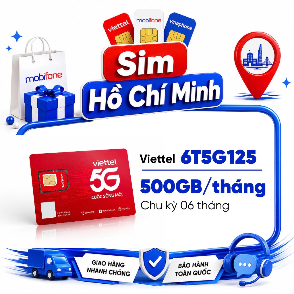 [500GB/tháng trọn gói 6 tháng] Sim Viettel 6T5G125 500GB/tháng sử dụng liên tục 06 tháng