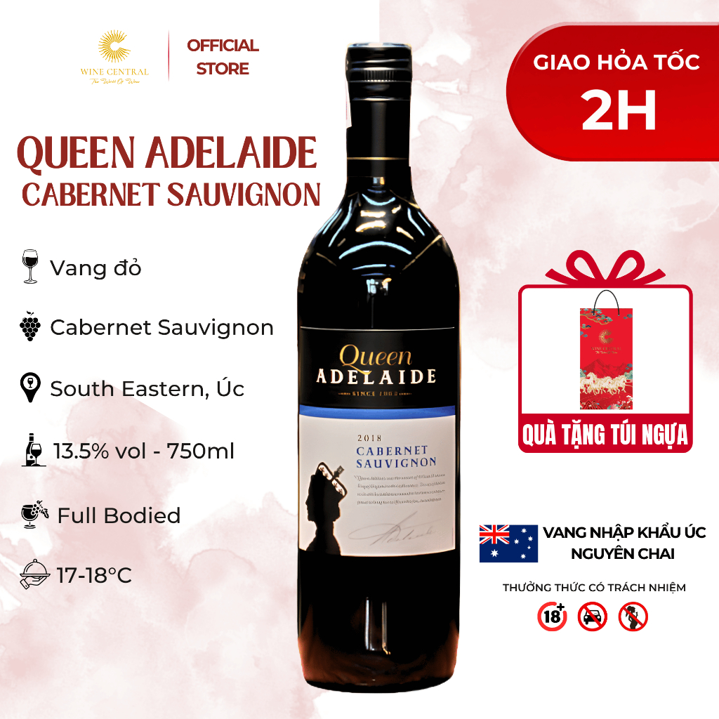 [Hỏa Tốc] - Rượu Vang Đỏ Úc Queen Adelaide Cabernet Sauvignon 750ml (13,5%) - Vang Nhập Khẩu Chính H