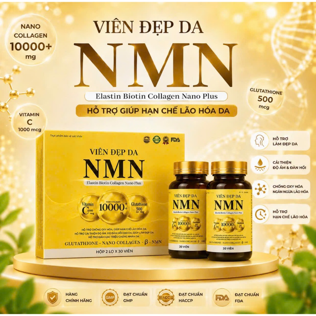 Combo TPBVSK Viên đẹp da NMN Elastin Biotin Collagen nano Plus -hỗ trợ làm đẹp da chăm sóc từ gốc -h