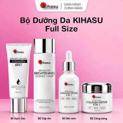 Combo KIHASU Full Size 4 Món Sữa Rửa Mặt Toner Serum Kem Dưỡng Chăm Sóc Da Toàn Diện