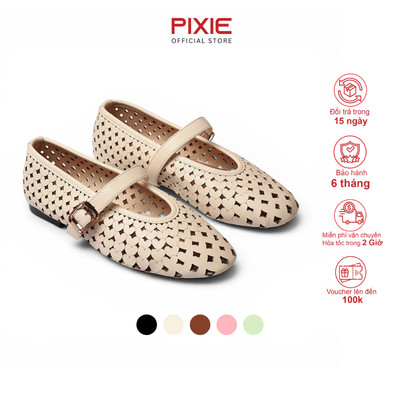 Giày Búp Bê Nữ Đế Bệt Mary Jane Cut-Out Laser Trái Tim 3D Quai Ngang Pixie H999