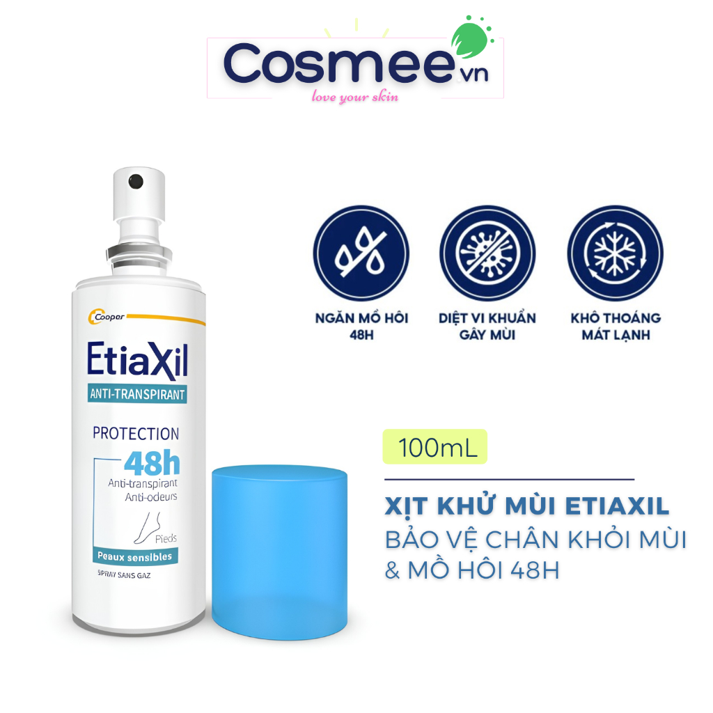 Xịt khử mùi chân Etiaxil Déodorant 48h Pieds 100ML - Ngăn Mồ Hôi & Giảm Mùi Hôi