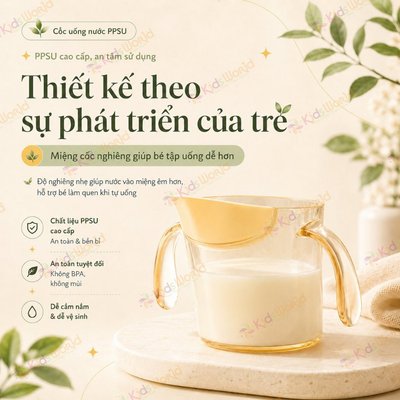 Cốc uống nước PPSU cho bé 2 tuổi ,chống hô chậm nói  200ml chịu nhiệt độ cao 180 độ KidsWorld