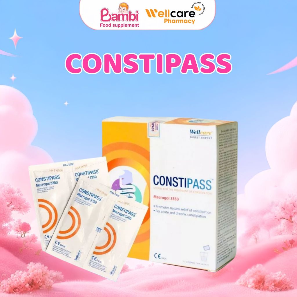 Bột nhuận tràng Constipass Macrogol 3350 - Giảm táo bón cho trẻ em và người lớn - Hộp 20 gói