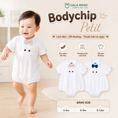 Bodychip cho bé Ualarogo cộc tay 3-12 tháng vải Petit mềm mịn co giãn thoáng khí cúc bấm UR 622