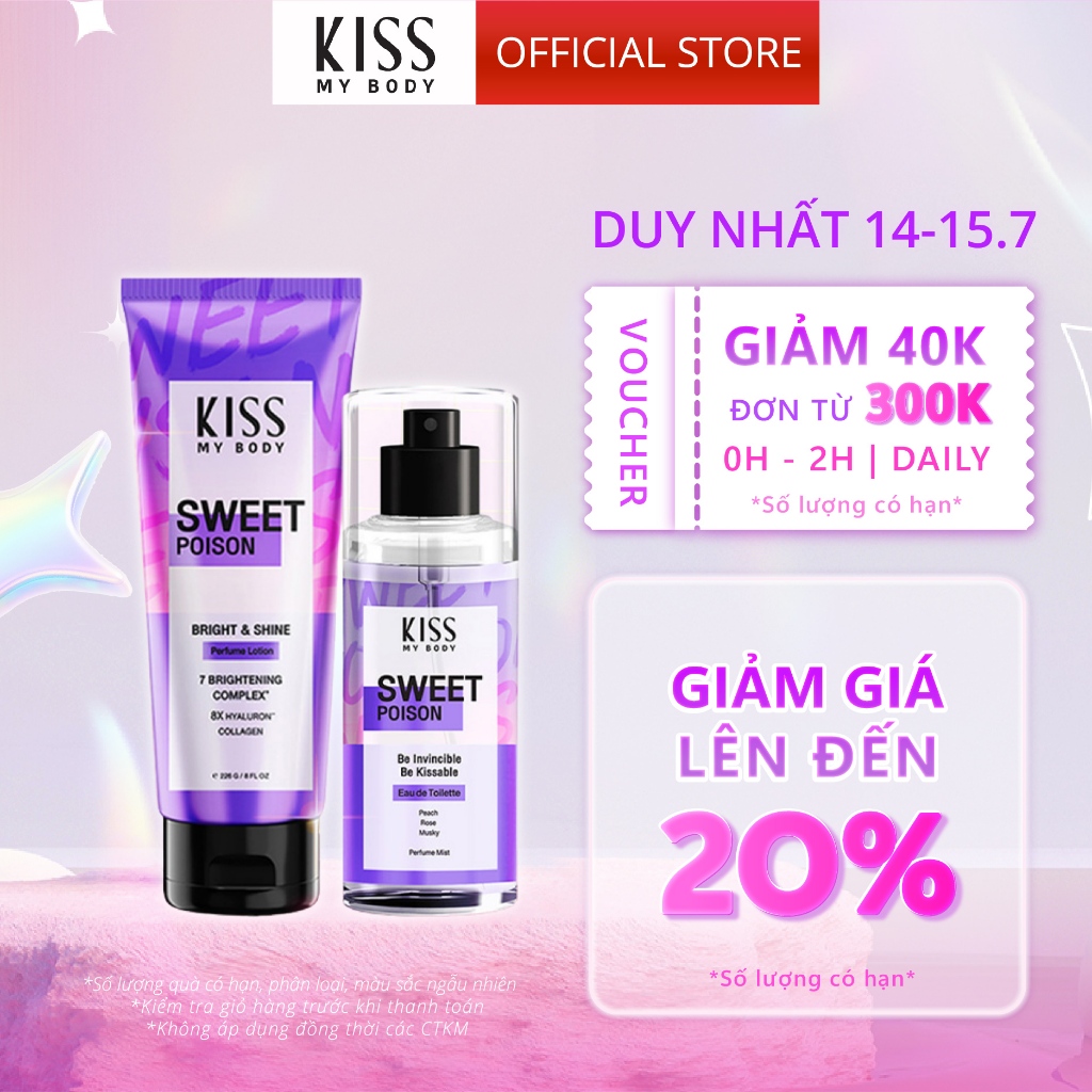 Bộ Đôi Body Lotion và Body Mist KISS MY BODY hương Sweet Poison 226G