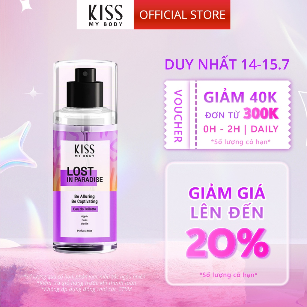 Xịt Thơm Toàn Thân Hương Nước Hoa KISS MY BODY Perfume Mist - Hương Lost In Paradise 88ml
