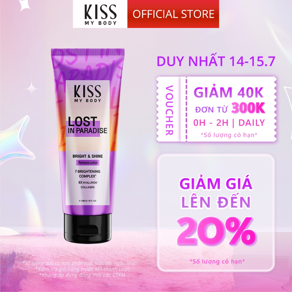 Sữa Dưỡng Trắng Da Toàn Thân Hương Nước Hoa KISS MY BODY Bright & Shine - Hương Lost In Paradise 226