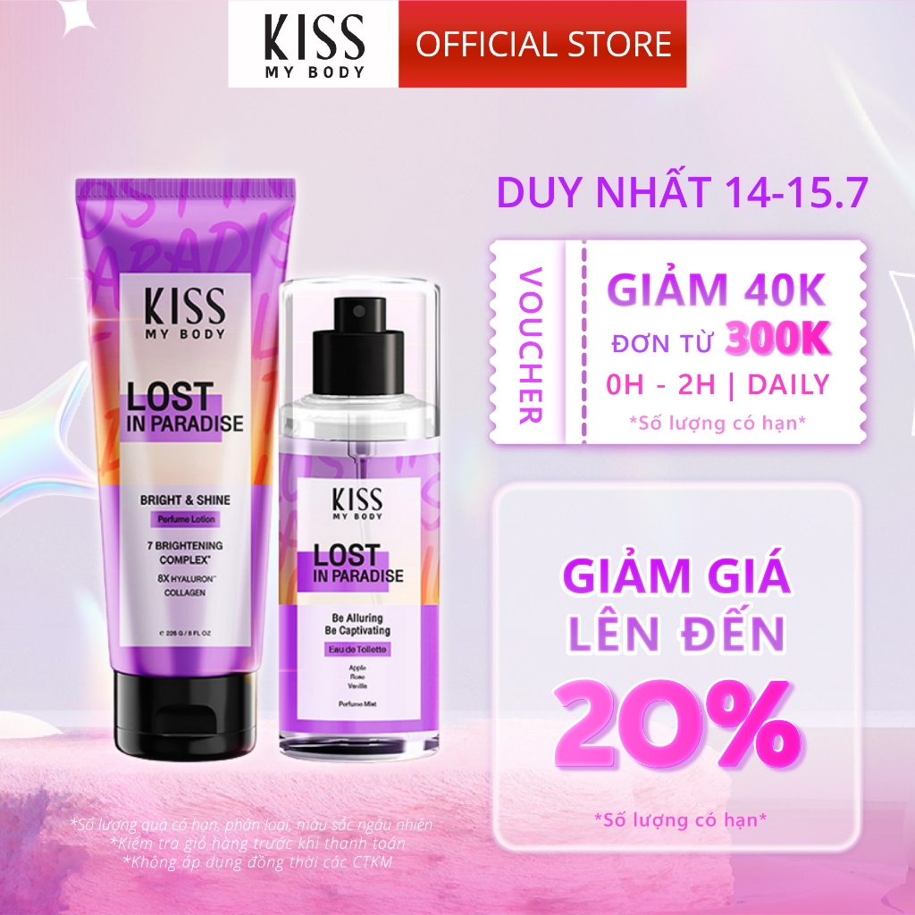 Bộ Đôi Hoàn Hảo Body Lotion và Body Mist KISS MY BODY hương Lost in Paradise