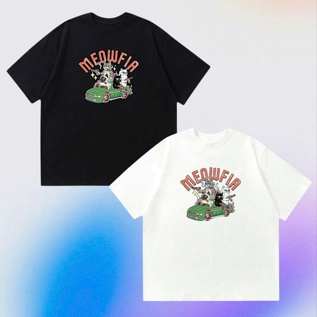 Áo Thun - Form Boxy "MEOWFIA" - White, Black - 270gsm