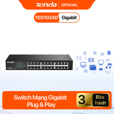 Bộ Chia Mạng Switch Tenda TEG1024D 24 Cổng Gigabit 1000Mbps Hỗ Trợ VLAN Plug & Play Vỏ Kim Loại
