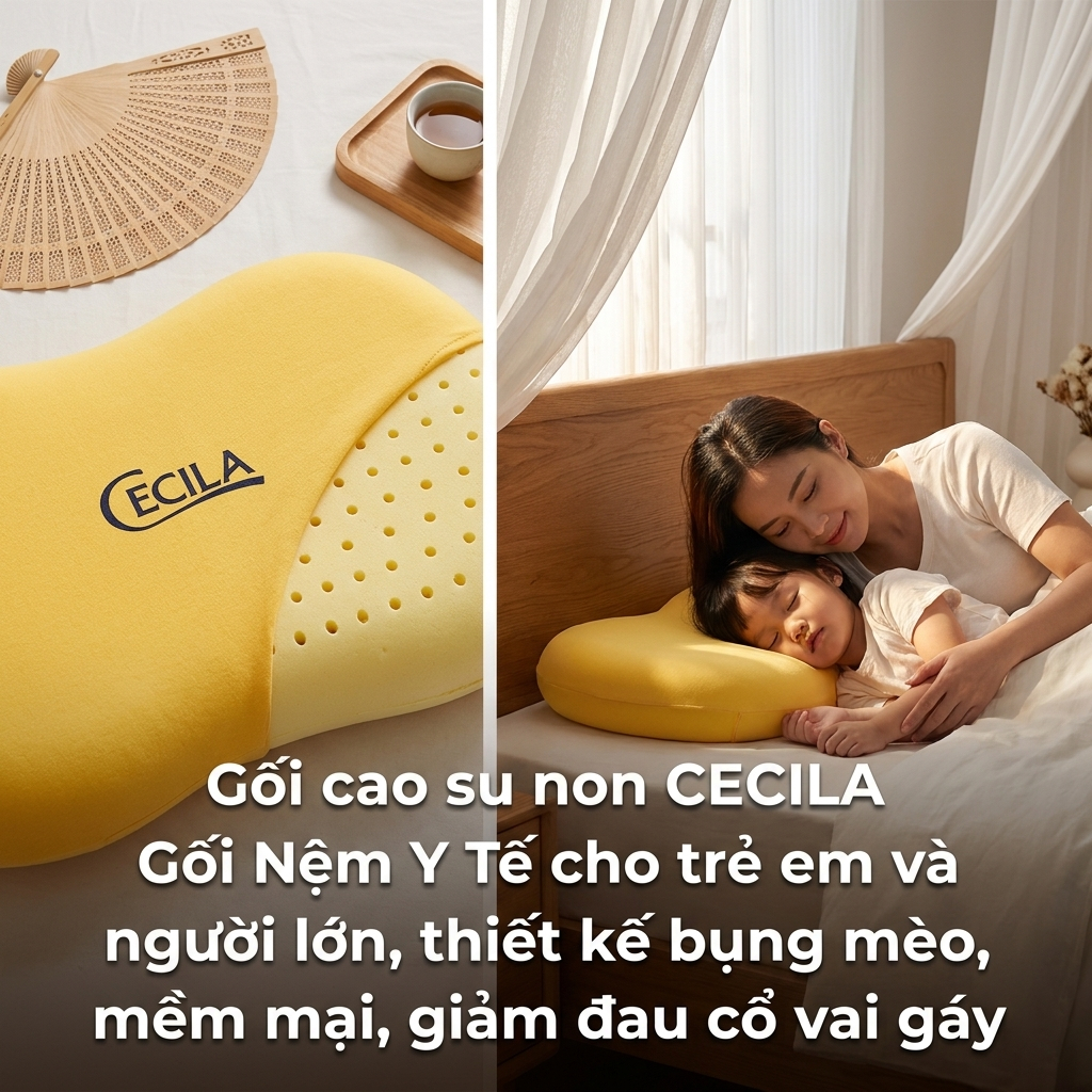 Gối cao su non CECILA gối ngủ mềm mại thiết kế bụng mèo phù hợp trẻ em và người lớn