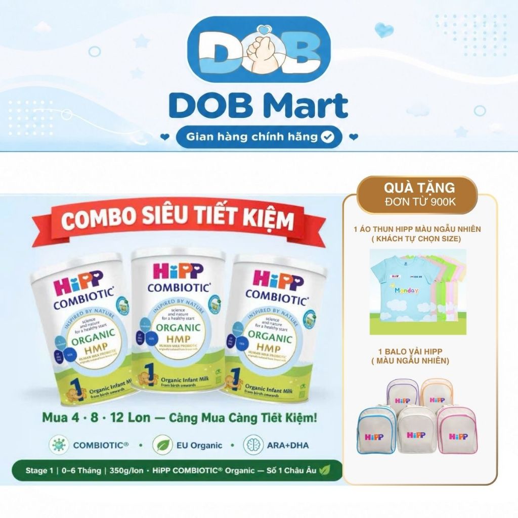 [Combo tiết kiệm] Sữa bột công thức HiPP 1 Organic Combiotic 350g cho bé DOB