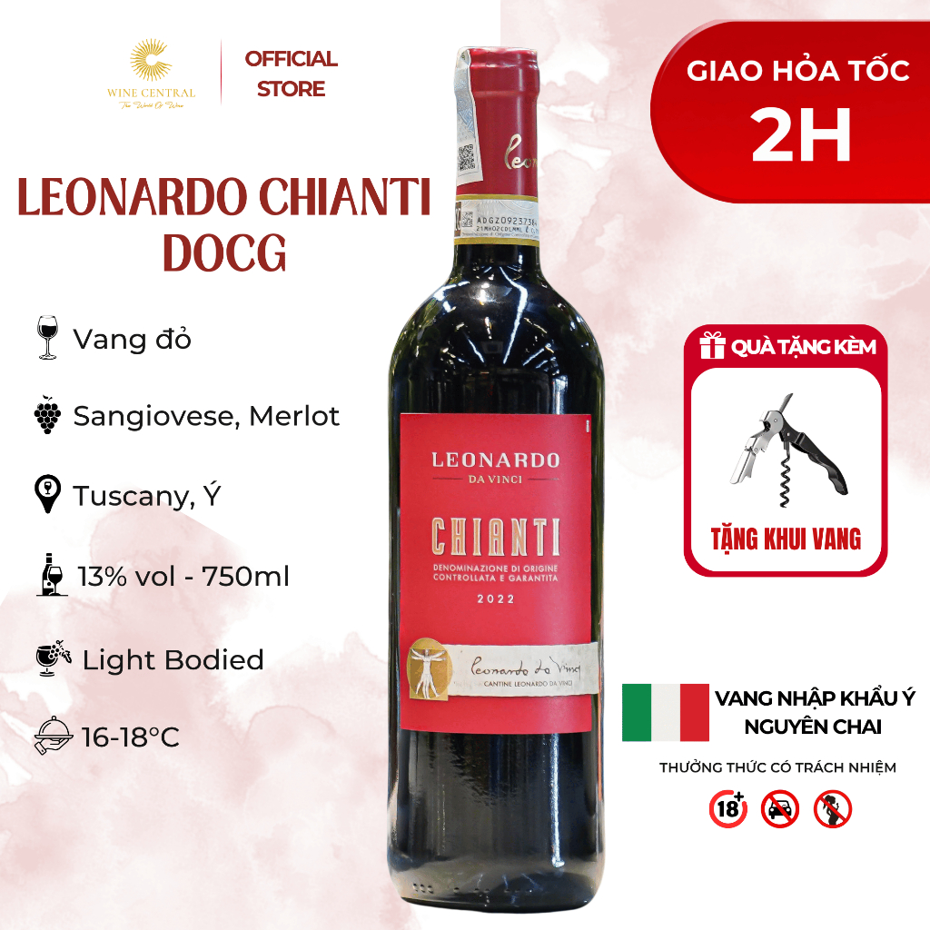 [Hỏa Tốc] - Rượu Vang Đỏ Ý Leonardo Chianti 750ml (13%) - Vang Nhập Khẩu Chính Hãng