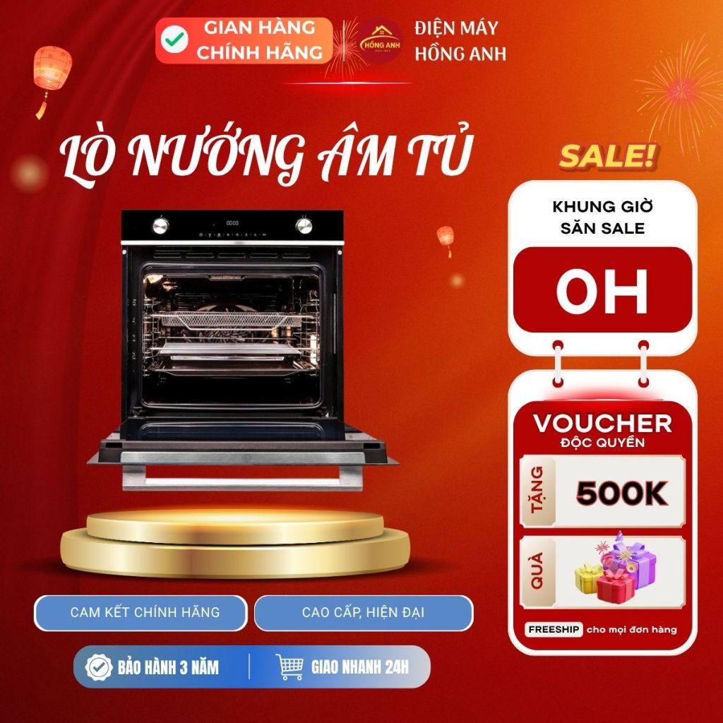 Lò nướng âm tủ GrandX GX75V9 và GX75V8 dung tích lớn, thiết kế kính đen sang trọng, lắp âm đồng bộ