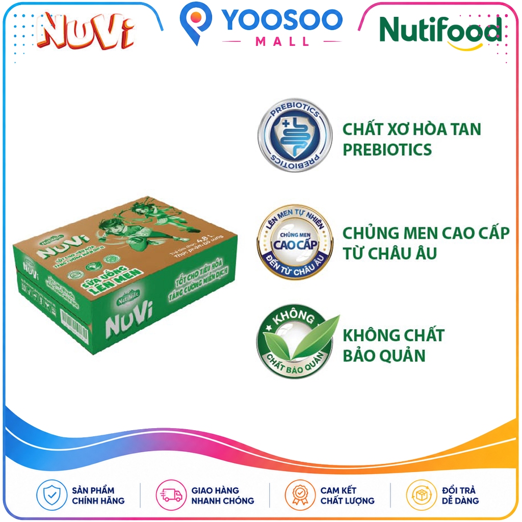 Thùng 48 Chai NuVi Sữa Chua Uống Lên Men Tự Nhiên/ Cam/ Dâu Chai 100ml - NUTIFOOD - YOOSOO MALL