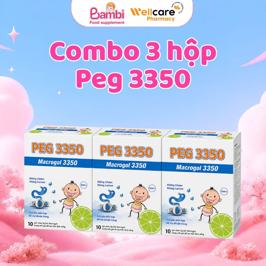 Combo 3 hộp Peg 3350 - Bột nhuận tràng giảm táo bón thế hệ mới cho trẻ em trẻ nhỏ