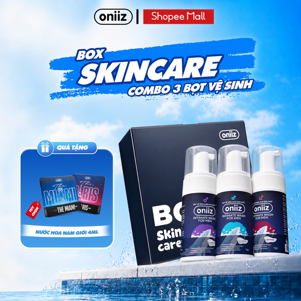 Box Skincare Oniiz combo 3 Bọt vệ sinh nam, dung dịch vệ sinh nam tạo bọt mịn 100ml