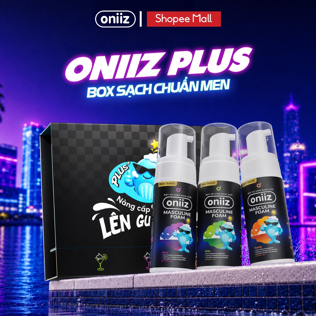 Box sạch chuẩn Men Oniiz - Combo 3 bọt vệ sinh nam giới Oniiz Plus - Dung dịch vệ sinh nam tạo bọt M