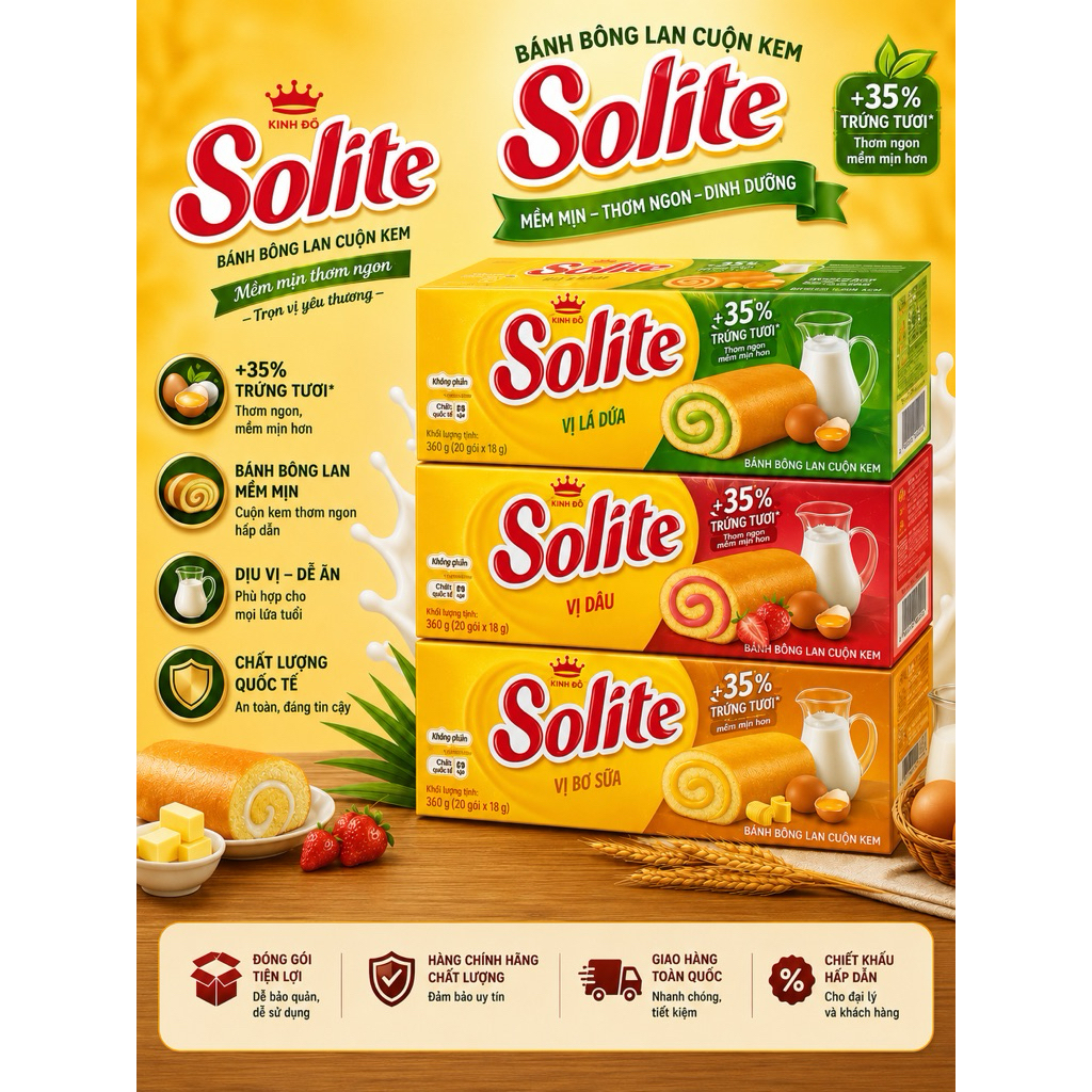 Solite 360g ( vị Sữa , Lá Dứa , Dâu )