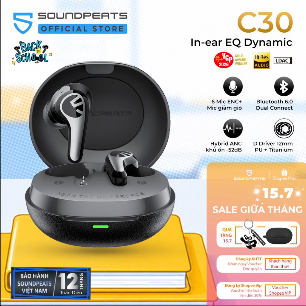 Tai Nghe True Wireless ANC SoundPEATS C30 Chống ồn -52dB Hybrid | Hires LDAC | 6 Mic Bluetooth 6.0 | BigBuy360 - bigbuy360.vn
