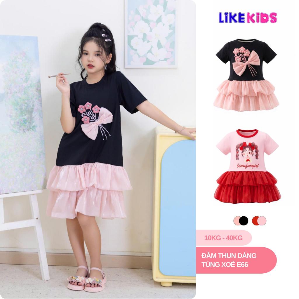 Đầm váy thun polo cực xinh cho bé gái kiểu dáng TÙNG XOÈ 2 tầng thoáng mát E66-LikeKids