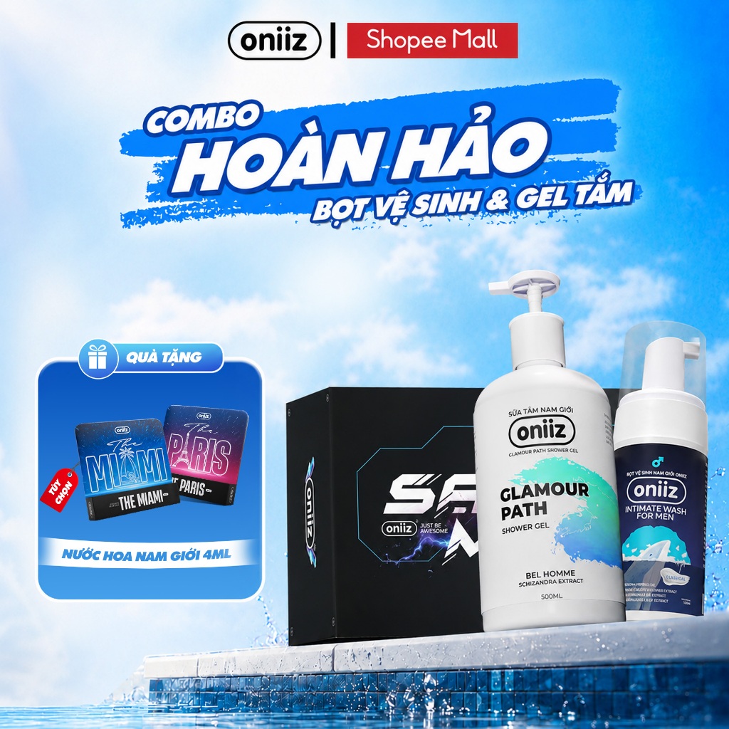 Combo hoàn hảo Bọt vệ sinh nam giới, Sữa tắm hương nước hoa Oniiz - Quà tặng nước hoa dùng thử