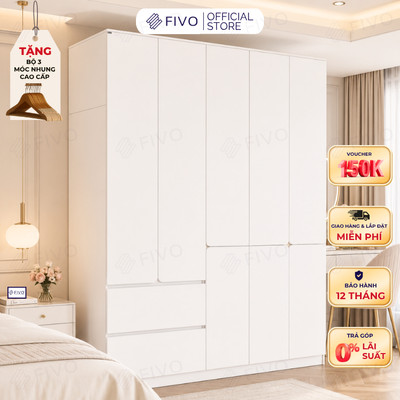 Tủ Đựng Quần Áo Gỗ Cao Cấp FC08 FIVO, Dày 17MM Cánh Mở Sâu 60cm, Thiết Kế Tinh Tế, Free ship+Free lắp đặt