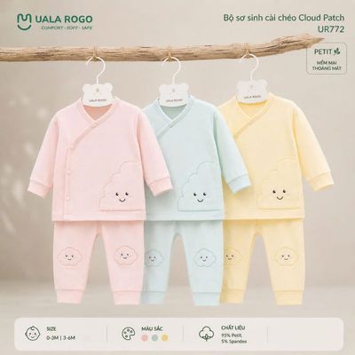 Bộ dài tay cho bé sơ sinh Ualarogo 0-6 tháng vải Petit mềm mịn co giãn cài chéo UR 772
